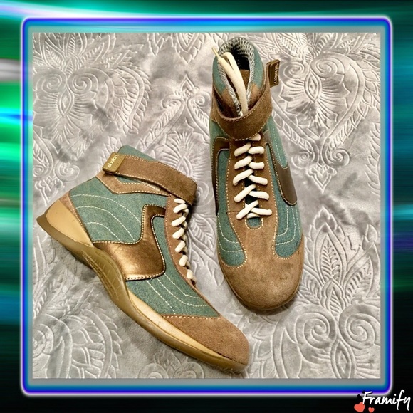 Green & Brown Jean High Top Sneakers - Picture 3 of 6